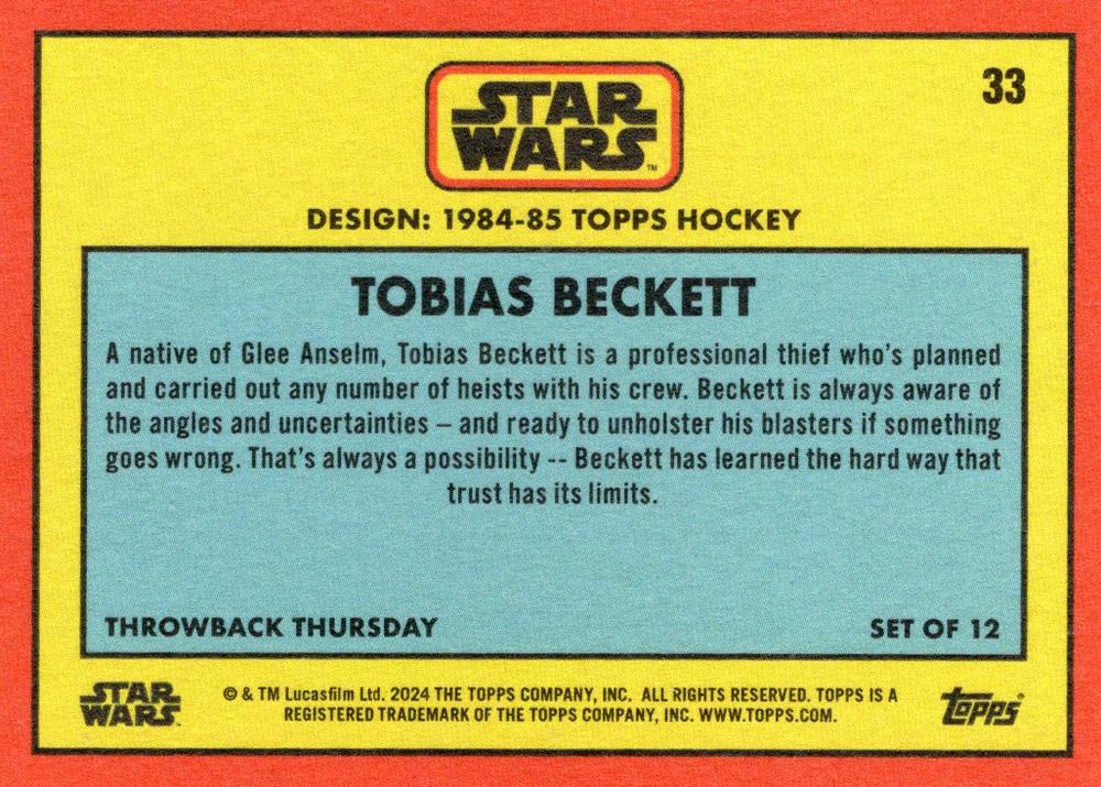 Star Wars Throwback Thursday 2024 Card #33 Tobias Beckett 1984-85 Topps Hockey