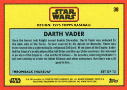 Star Wars Throwback Thursday 2024 Card #38 Darth Vader 1975 Topps Baseball