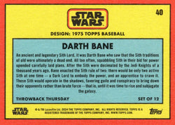 Star Wars Throwback Thursday 2024 Card #40 Darth Bane 1975 Topps Baseball