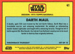 Star Wars Throwback Thursday 2024 Card #41 Darth Maul 1975 Topps Baseball