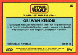 Star Wars Throwback Thursday 2024 Card #45 Obi-Wan Kenobi 1975 Topps Baseball