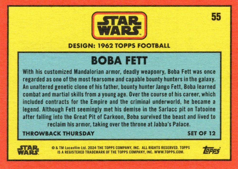 Star Wars Throwback Thursday 2024 Card #55 Boba Fett 1962 Topps Football