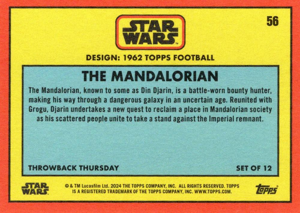 Star Wars Throwback Thursday 2024 Card #56 Mandalorian 1962 Topps Football