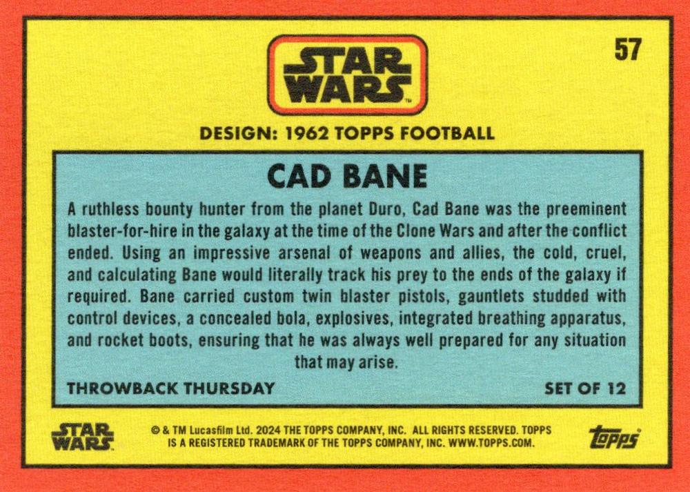 Star Wars Throwback Thursday 2024 Card #57 Cad Bane 1962 Topps Football