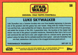 Star Wars Throwback Thursday 2024 Card #58 Luke Skywalker 1962 Topps Football