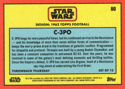 Star Wars Throwback Thursday 2024 Card #60 C-3PO 1962 Topps Football