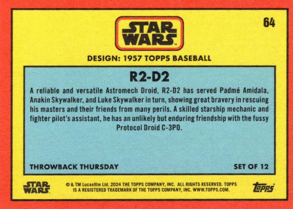 Star Wars Throwback Thursday 2024 Card #64 R2-D2 1957 Topps Baseball