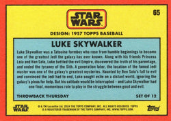 Star Wars Throwback Thursday 2024 Card #65 Luke Skywalker 1957 Topps Baseball