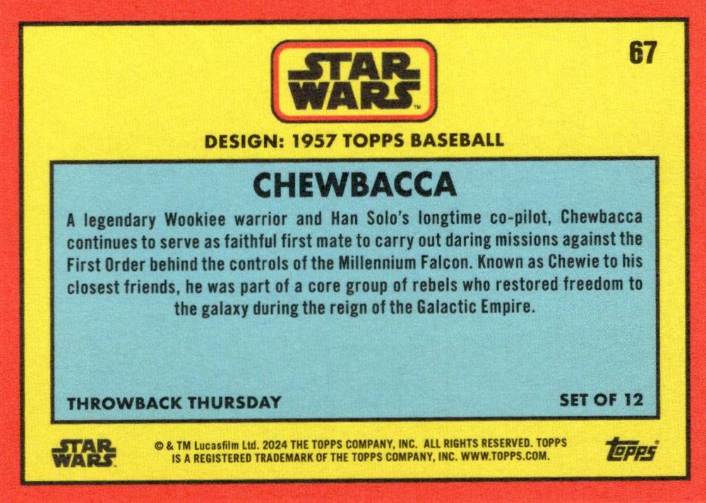 Star Wars Throwback Thursday 2024 Card #67 Chewbacca 1957 Topps Baseball