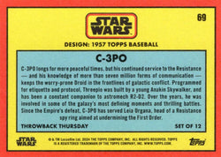 Star Wars Throwback Thursday 2024 Card #69 C-3PO 1957 Topps Baseball