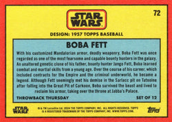 Star Wars Throwback Thursday 2024 Card #72 Boba Fett 1957 Topps Baseball