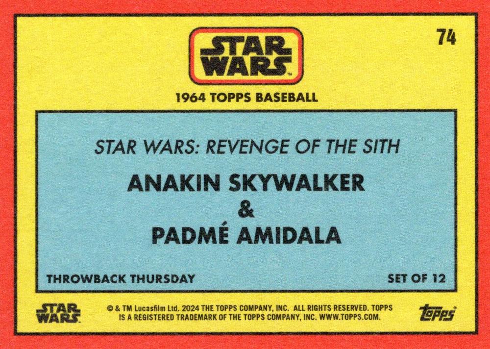 Star Wars Throwback Thursday 2024 Card #74 Anakin Skywalker Padme Amidala