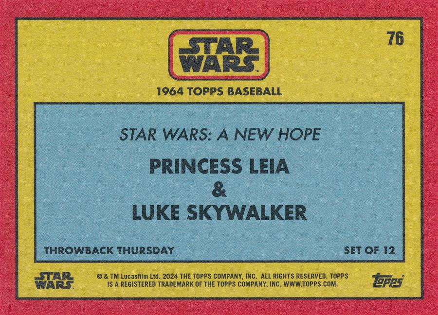 Star Wars Throwback Thursday 2024 Card #76 Princess Leia Luke Skywalker