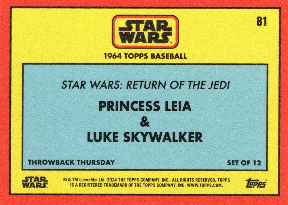 Star Wars Throwback Thursday 2024 Card #81 Princess Leia Luke Skywalker