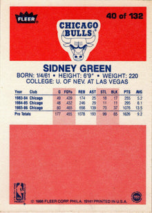 1986-87 Fleer Basketball #40 Sidney Green Base Rookie Card