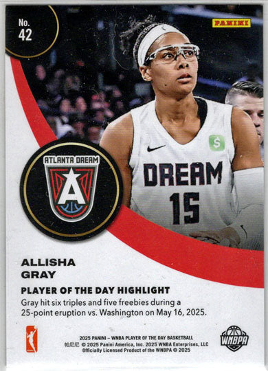 2025 Panini WNBA Player of the Day Orange Parallel Card 42 Allisha Gray 183/199
