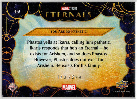 2023 Upper Deck Marvel Eternals Blue Parallel Card 42 "You Are So Pathetic" /299