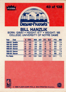 1986-87 Fleer Basketball #43 Bill Hanzlik Base Rookie Card