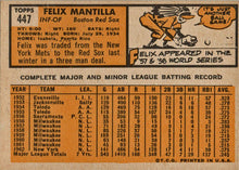 Topps Baseball 1963 Base Card 447 Felix Manitlla