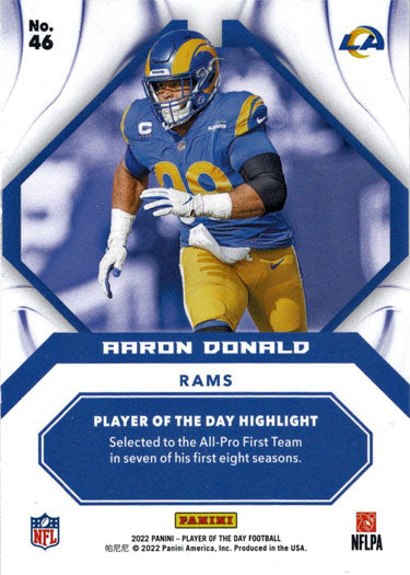 Panini Player Of The Day Football 2022 Foil Parallel Card 46 Aaron Donald
