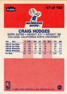 1986-87 Fleer Basketball #47 Craig Hodges Base Rookie Card
