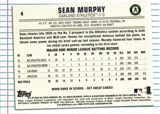 Topps Of The Class Baseball 2020 Base Card 4 Sean Murphy