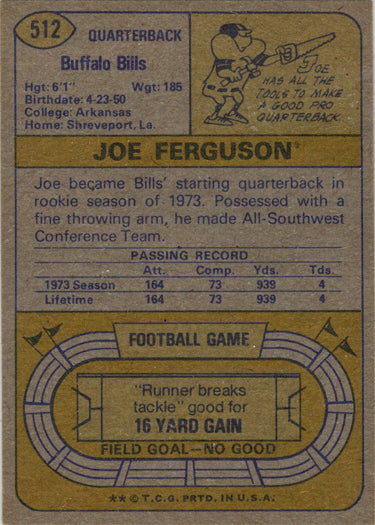 Topps Football 1974 Base Card 512 Joe Ferguson