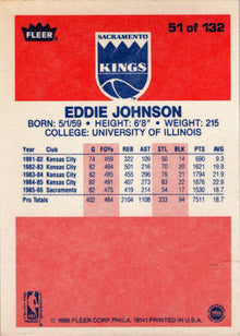 1986-87 Fleer Basketball #51 Eddie Johnson Base Rookie Card