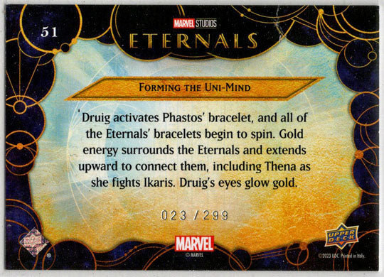 2023 Upper Deck Marvel Eternals Blue Parallel Card 51 "Forming The UniMind" /299