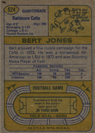 Topps Football 1974 Base Card 524 Bert Jones