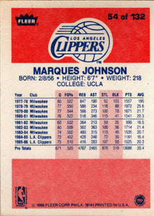 1986-87 Fleer Basketball #54 Marques Johnson Base Rookie Card