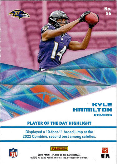 Panini Player Of The Day Football 2022 Red Foil Parallel Card 56 Kyle Hamilton 38/99