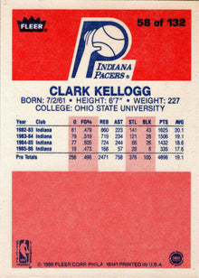 1986-87 Fleer Basketball #58 Clark Kellogg Base Rookie Card