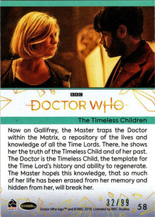 2022 Doctor Who Series 11 & 12 Teal Parallel Card 58 "The Timeless Children" /99
