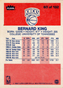 1986-87 Fleer Basketball #60 Bernard King Base Rookie Card