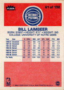 1986-87 Fleer Basketball #61 Bill Laimbeer Base Rookie Card