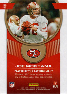 2023 Panini POTD Football Orange Foil Parallel Card 61 Joe Montana 188/199
