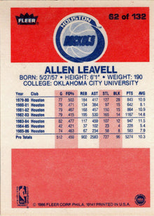 1986-87 Fleer Basketball #62 Allen Leavell Base Rookie Card