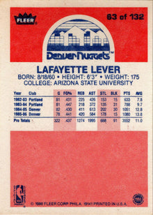 1986-87 Fleer Basketball #63 Lafayette "Fat" Lever Base Rookie Card