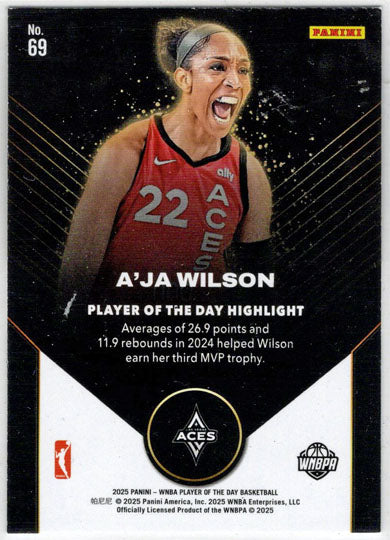 2025 Panini WNBA Player of the Day Orange Parallel Card 69 A'ja Wilson 143/199