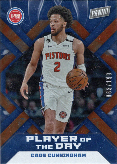 Panini Player of the Day 2022-23 Orange Foil Parallel Card 6 Cade Cunningham 065/199