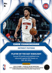 Panini Player of the Day 2022-23 Red Foil Parallel Card 6 Cade Cunningham 49/99