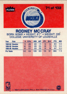 1986-87 Fleer Basketball #71 Rodney McCray Base Rookie Card
