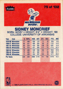 1986-87 Fleer Basketball #75 Sidney Moncrief Base Rookie Card