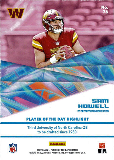 Panini Player Of The Day Football 2022 Foil Parallel Card 76 Sam Howell