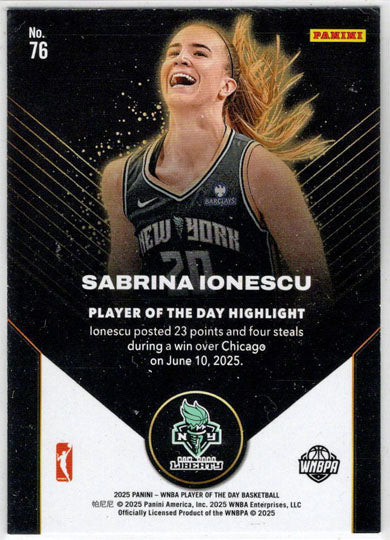2025 Panini WNBA Player of the Day Base Card 76 Sabrina Ionescu