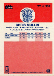 1986-87 Fleer Basketball #77 Chris Mullin Base Rookie Card