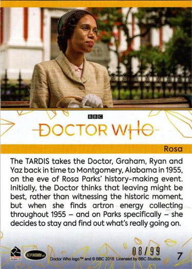 2022 Doctor Who Series 11 & 12 Gold Parallel Card 7 "Rosa" /99