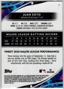 2021 Topps Finest Baseball Blue Refractor Parallel Card 7 Juan Soto 084/150