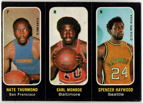 1971-72 Topps Trios Stickers Card 7 Thurmond 8 Monroe 9 Haywood